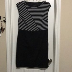 Black striped knee length dress